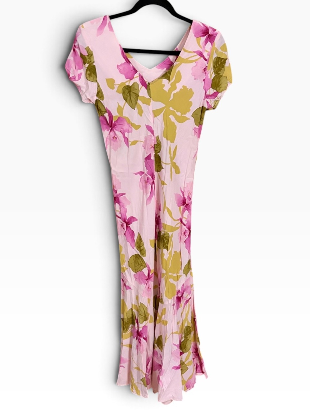 Kaua'iana Island Wear Hawaiian Aloha Tropical Flounced Midi Dress orchid floral